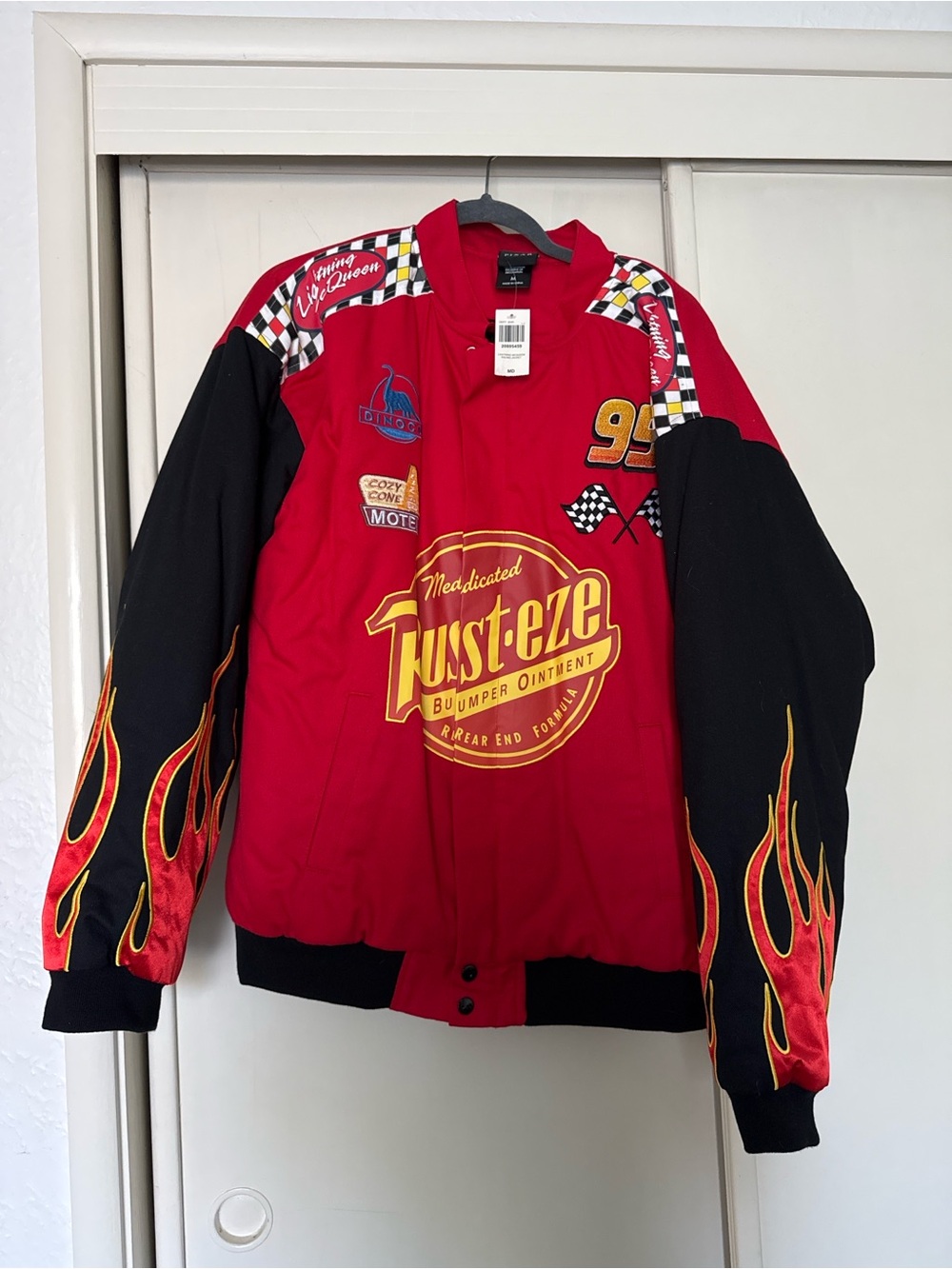 Adults Lightning McQueen Racing jacket Red & Black with Flame Sleeves